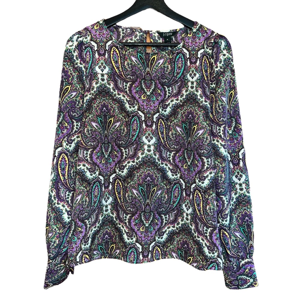 J. Crew Paisley Blouse Long Sleeve Multicolor Print Top Keyhole Size M‎